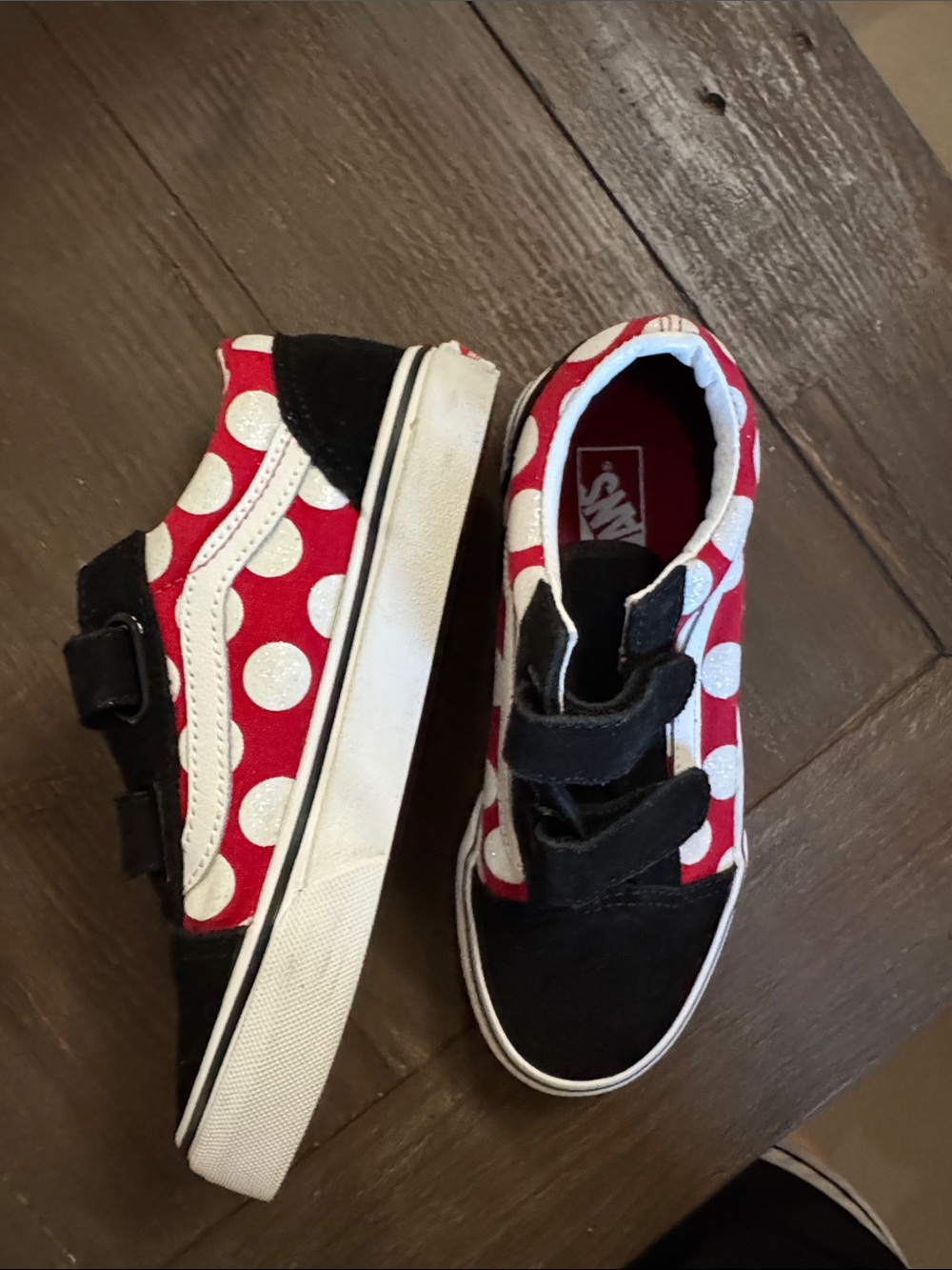 Vans Kids Red and White Polka Dot Velcro Sneakers